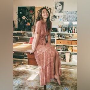 ***UNICORN*** Sézane Dauphine Maxi Dress In Cashmere Terracotta Print 4 36